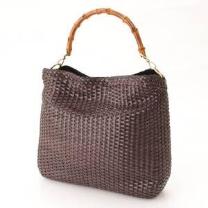 Gucci Leather Handbag Bamboo Braided Brown Dark